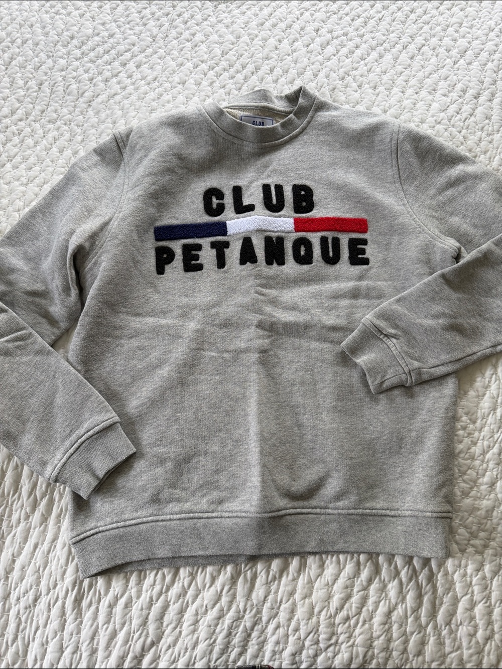 Madewell Gray 'Club Petanque' Crewneck Sweatshirt with Tricolor Stripe
